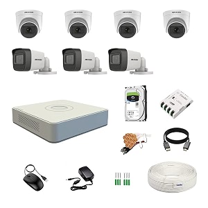 hikvision 8 channel dvr with 5mp 4 dome amp 3 bullet cameras with audio recording daynight vision  2tb hdd  copper cable roll 13 8 ch power supply  bnc amp dc full combo kit