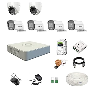hikvision 8 channel dvr with 5mp colorvu 2 dome amp 4 bullet cameras 247 colorful imaging  2tb hdd  cable roll 13 8 ch power supply  bnc amp dc full combo kit