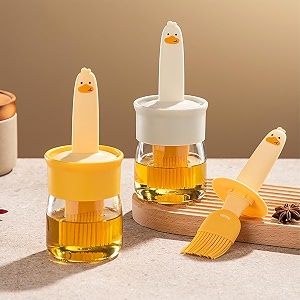 hilda 200ml glass olive oil dispenser bottle with silicone brush  multi-color cooking bottle for bbq frying baking vinegar amp sauce  1 pack 2