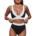 Hilinker Women's Leopard Bikini Swimsuits V Neck High Waisted 2 Piece Bathing Suits
