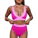 Hilinker Women's Leopard Bikini Swimsuits V Neck High Waisted 2 Piece Bathing Suits