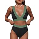 Hilinker Women's Leopard Bikini Swimsuits V Neck High Waisted 2 Piece Bathing Suits