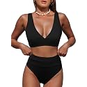 Hilinker Women's Leopard Bikini Swimsuits V Neck High Waisted 2 Piece Bathing Suits