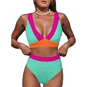 Hilinker Women's Leopard Bikini Swimsuits V Neck High Waisted 2 Piece Bathing Suits