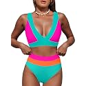 Hilinker Women's Leopard Bikini Swimsuits V Neck High Waisted 2 Piece Bathing Suits