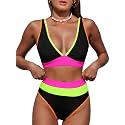 Hilinker Women's Leopard Bikini Swimsuits V Neck High Waisted 2 Piece Bathing Suits