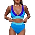 Hilinker Women's Leopard Bikini Swimsuits V Neck High Waisted 2 Piece Bathing Suits
