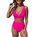 Women's Leopard Bikini Swimsuits V Neck High Waisted 2 Piece Bathing Suits