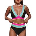 Hilinker Women's Leopard Bikini Swimsuits V Neck High Waisted 2 Piece Bathing Suits