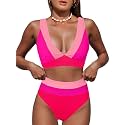 Hilinker Women's Leopard Bikini Swimsuits V Neck High Waisted 2 Piece Bathing Suits