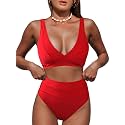 Hilinker Women's Leopard Bikini Swimsuits V Neck High Waisted 2 Piece Bathing Suits