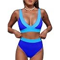 Hilinker Women's Leopard Bikini Swimsuits V Neck High Waisted 2 Piece Bathing Suits