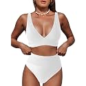 Hilinker Women's Leopard Bikini Swimsuits V Neck High Waisted 2 Piece Bathing Suits