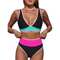 Hilinker Women's Leopard Bikini Swimsuits V Neck High Waisted 2 Piece Bathing Suits