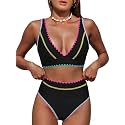 Hilinker Women's Leopard Bikini Swimsuits V Neck High Waisted 2 Piece Bathing Suits