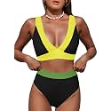Hilinker Women's Leopard Bikini Swimsuits V Neck High Waisted 2 Piece Bathing Suits