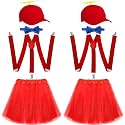 Hillban 8 Pcs Rainbow Propeller Hat Tulle Tutu Skirt Helicopter Top Hat Bow Tie Y Back Style Suspenders for Women Costume