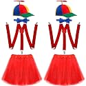 Hillban 8 Pcs Rainbow Propeller Hat Tulle Tutu Skirt Helicopter Top Hat Bow Tie Y Back Style Suspenders for Women Costume