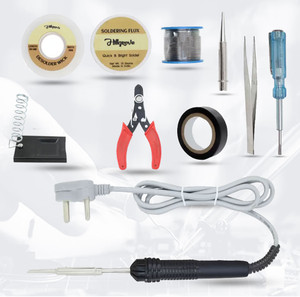 hillgrove 10in1 basic complete 30w soldering iron kit with 5 meter solder wire cutter stand flux bit tape tester tweezer wick 30 w simple