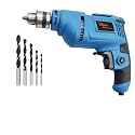 Hillgrove HGCM1090M1 500W Power Drill Machine with 5Pcs Wood Drill Bits for Making Holes in Metal/Wood/Concrete with Reverse Rotation and Variable Speed Pistol Grip Drill (10 mm Chuck Size)