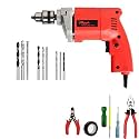 Hillgrove HGCM1115M3 500W Drill Machine with 5Pcs Hand Tool Kit, 9Pcs Drill Bit Set for Making Holes in Metal/Wood/Concrete Pistol Grip Drill (10 mm Chuck Size)