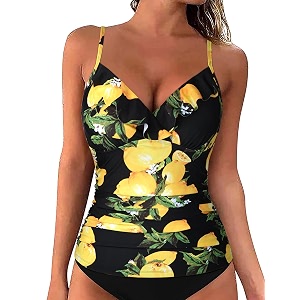 Hilor Womens Tankini Tops Shirred Ruffled Swimsuits