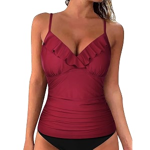 Hilor Womens Tankini Tops Shirred Ruffled Swimsuits