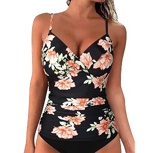 Hilor Womens Tankini Tops Shirred Ruffled Swimsuits
