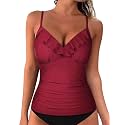 Hilor Women39s Tankini Tops Shirred Ruffled Swimsuits