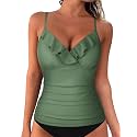 Hilor Women39s Tankini Tops Shirred Ruffled Swimsuits