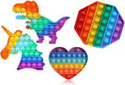 HIM TAX Combo of 4 Shape Pop It Fidget Toys Silicon Stress Refief Toy for Girls Boys Kids Push Pop Bubble Fidget Gift Toy for Children Indoor Outdoor Game (Heart + Octagon + Unicorn + Dinosaur, Piece of 4) (Multicolor Rainbow