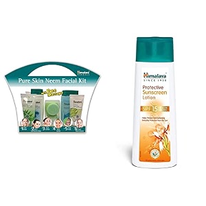 himalaya pure skin neem facial kit with face massager and himalaya herbals protective sunscreen lotion 100ml