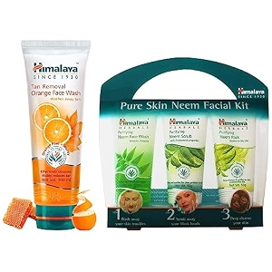 himalaya pure skin neem facial kit facewash 50ml scrub 50g amp face pack 50g amp himalaya tan removal orange face wash 100ml
