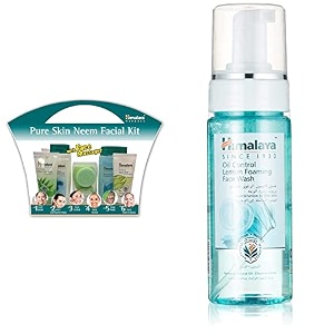 himalaya pure skin neem facial kit with face massager and himalaya herbals oil clear lemon foaming face wash 150ml