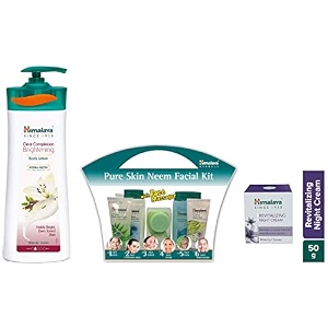 himalaya pure skin neem facial kit with face massager amp herbals revitalizing night cream 50g amp clear complexion brightening body lotion for normal skin 400ml