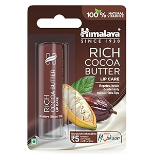 himalaya rich cocoa butter lip balm  45gm  repairs chapped lips  intensely moisturizes dry lips  natural vitamin e  no visible colour