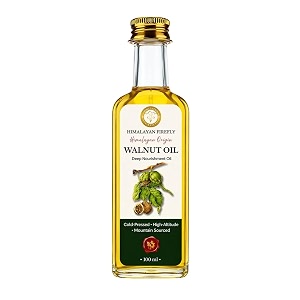 himalayan firefly pure walnut oil  cold pressed unrefined edible oil for skin hair face and body  lightweight massage oil and omega rich culinary oil for daily use  100ml