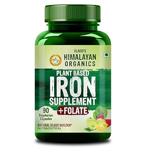 vlado39s himalayan organics plant based iron supplement for women and men  folic acid tablets for pregnancy  hemoglobin booster i with vitamin b12vitamin c and folic acid - 90 veg capsules