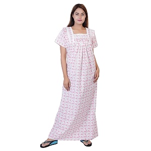Womens Cotton Block Print Knee Length Nighty