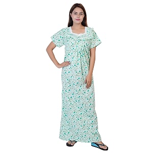 Womens Cotton Block Print Knee Length Nighty