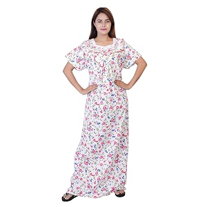 Womens Cotton Block Print Knee Length Nighty