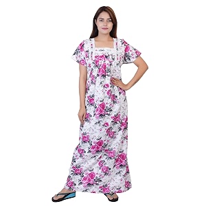 Womens Cotton Block Print Knee Length Nighty