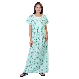 Womens Cotton Block Print Knee Length Nighty