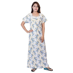 Womens Cotton Block Print Knee Length Nighty