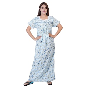 Womens Cotton Block Print Knee Length Nighty