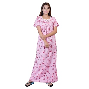 Womens Cotton Block Print Knee Length Nighty