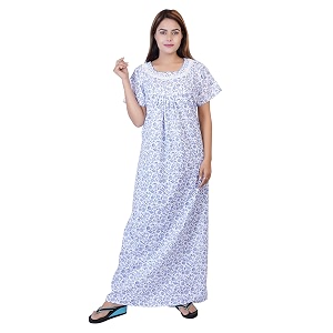 Womens Cotton Block Print Knee Length Nighty