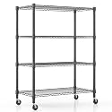 Himimi 18" D×36" W×72" H Storage Shelves with Wheels Metal Wire Shelving Unit 4 Tier Adjustable Shelving Heavy Duty Garage Shelf Organizer Rack Loads 1600LBS，Black