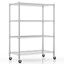 Himimi 4-Tier Heavy Duty Steel Wire Rack Storage Shelving, Adjustable Metal Storage Shelves with Wheels, 72''H Wire Shelf for Kitchen Garage Basement Pantry Organization, 18" D×36" W×72" H-Silver