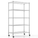 Himimi 5-Tier Heavy Duty Steel Wire Rack Storage Shelving, Adjustable Metal Storage Shelves with Wheels, 82''H Wire Shelf for Kitchen Garage Basement Pantry Organization, 18" D×36" W×82" H-Silver